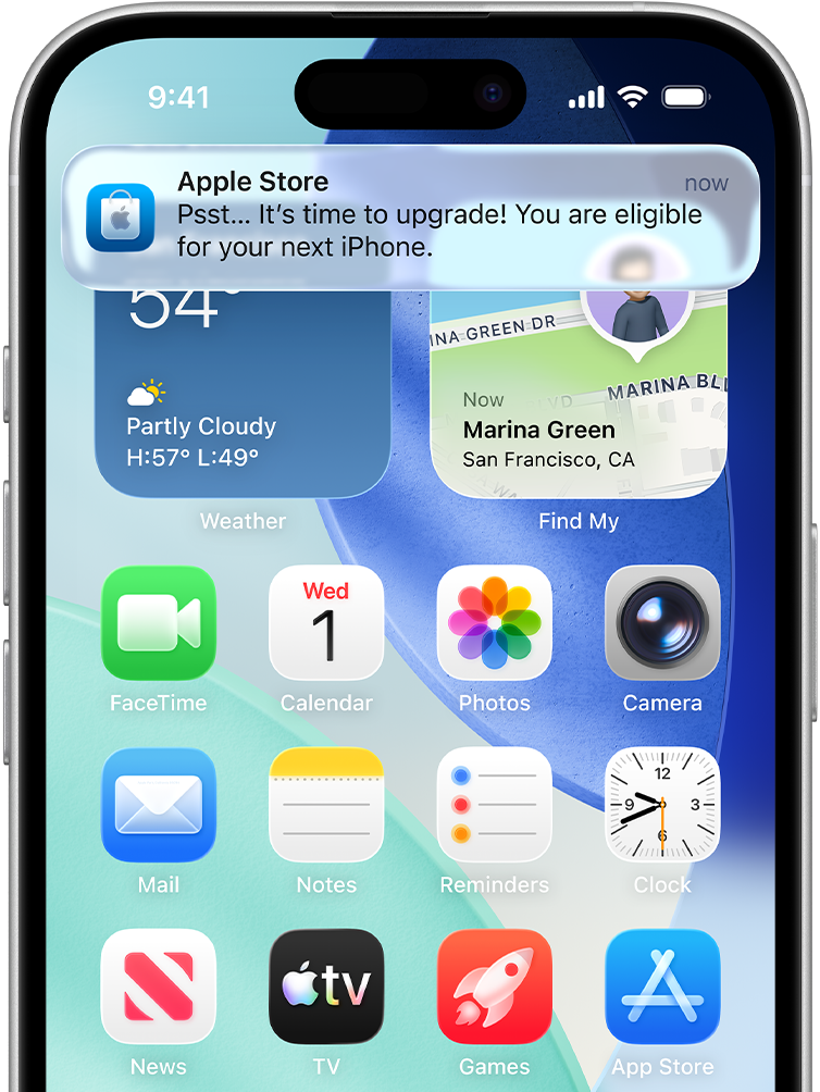 An Apple Store notification pushing the upgrade prompt directly to your lock screen — the new Apple Upgrade program makes that nudge a formal lease offer. Image: Apple