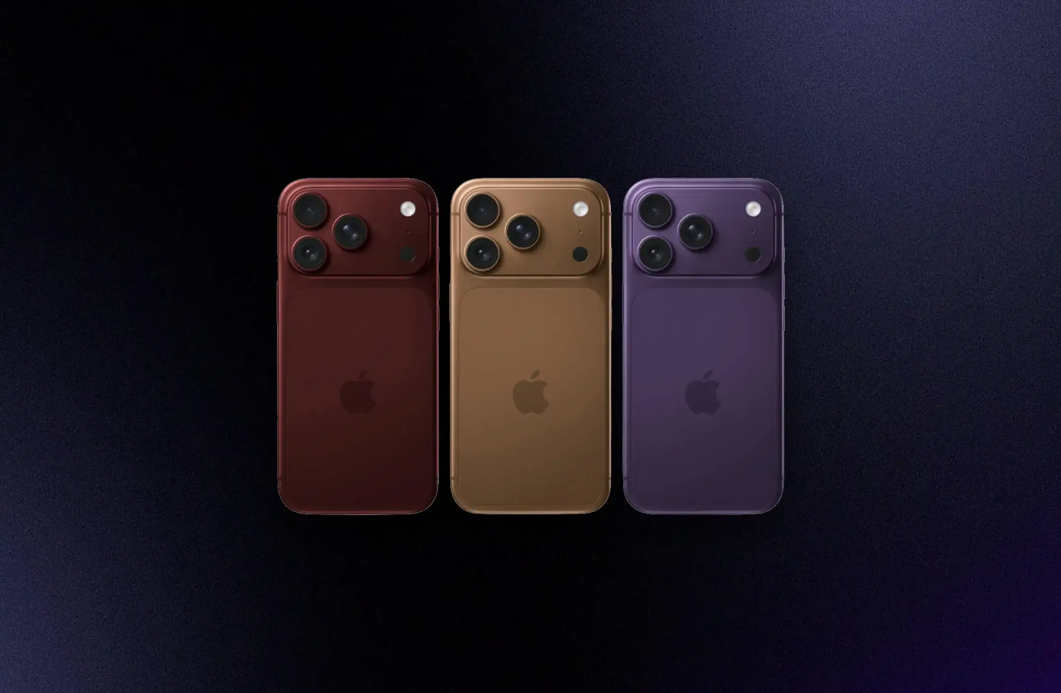 Leaked renders showing three of the rumored iPhone 18 Pro colorways — Dark Cherry leads a rich, sophisticated 2026 palette. (Image: via Sonny Dickson / supply chain renders)