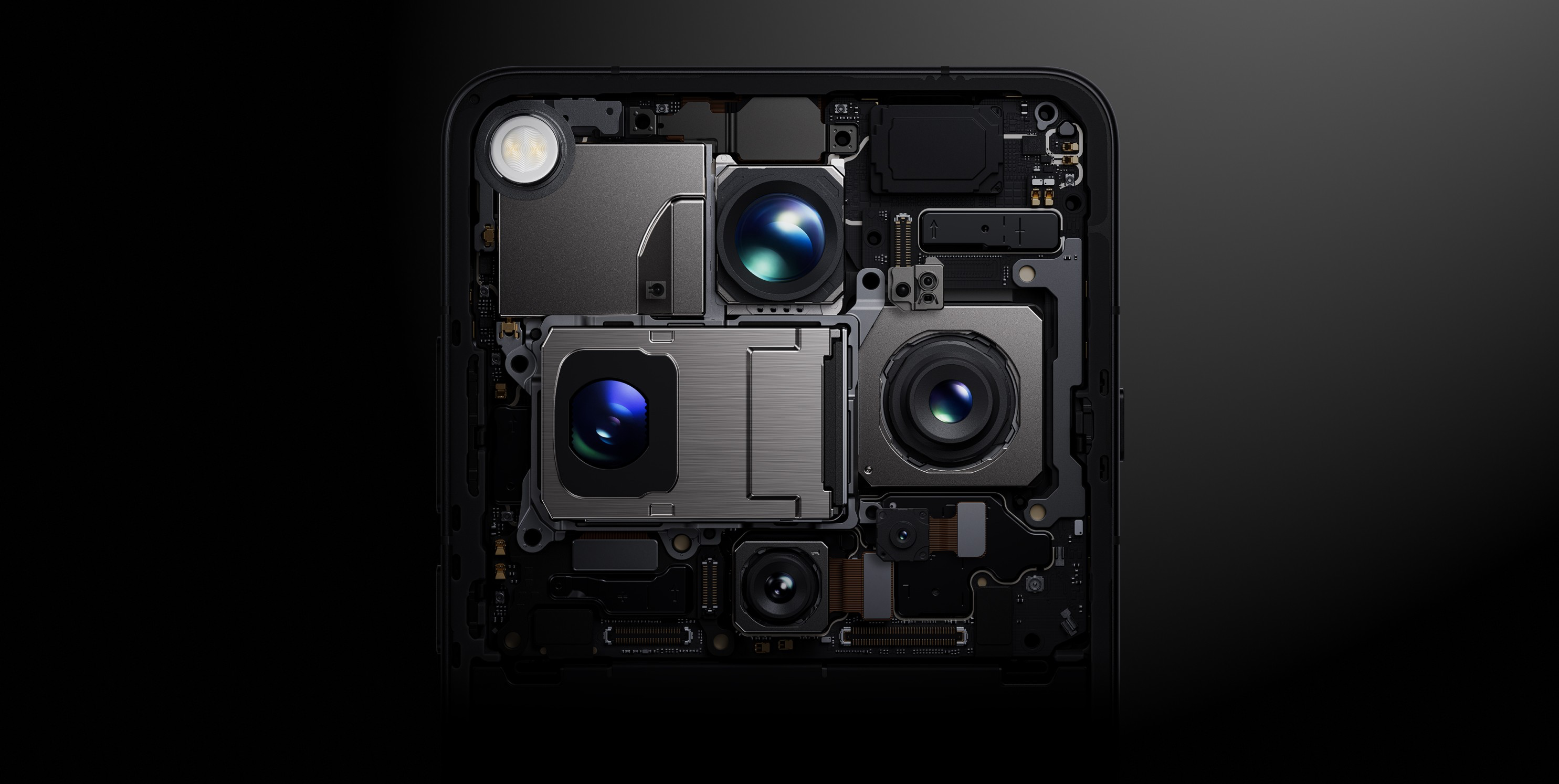 The five-camera system inside the Find X9 Ultra — every sensor custom-developed with Hasselblad, including two 200MP sensors.